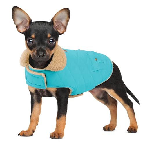 Hunde-Wintermantel für kleine Hunde, solide Jacke, warmer Haustiermantel für kaltes Wetter, winddicht, verdickte Outfits, Kleidung für drinnen und draußen, Blau, Größe XS von PREFERHOUSE