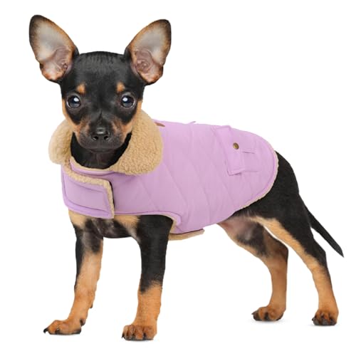 Hunde-Wintermantel für kleine Hunde, solide Jacke, warmer Haustiermantel für kaltes Wetter, winddicht, verdickte Outfits für drinnen und draußen, Flieder, Größe XS von PREFERHOUSE