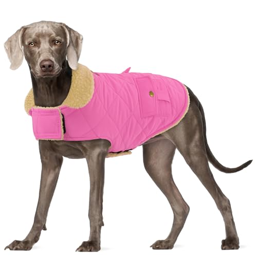 Hundemantel für große Hunde, warme und winddichte Winterjacke für extra große Hunde, Rosa, Golden Retriever bis Husky Größen von PREFERHOUSE