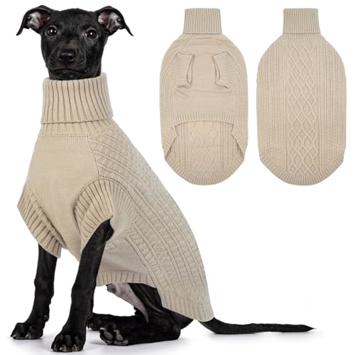 Hundepullover für mittelgroße Hunde, Mädchen und Jungen, Thermo-Strick-Rollkragenpullover für Hunde, Haustiere, Winterkleidung, Outfits, Windhund, Aprikose, Größe M von PREFERHOUSE