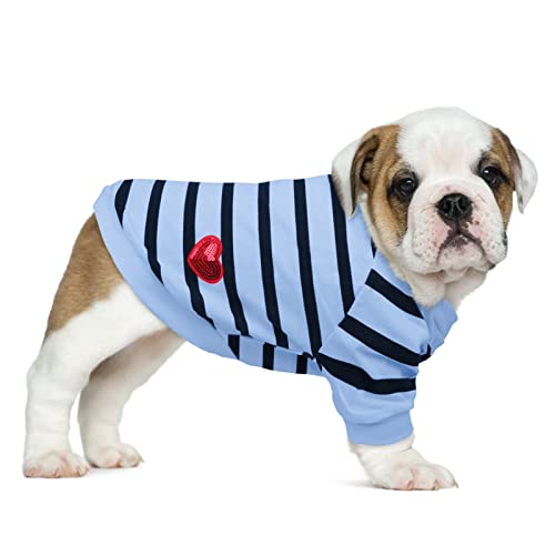 Preferhouse Gestreiftes T-Shirt für Hunde und Katzen, Baumwolle, für Frühling und Sommer, geeignet für kleine und mittelgroße Haustiere, französische Bulldogge Bichon von PREFERHOUSE