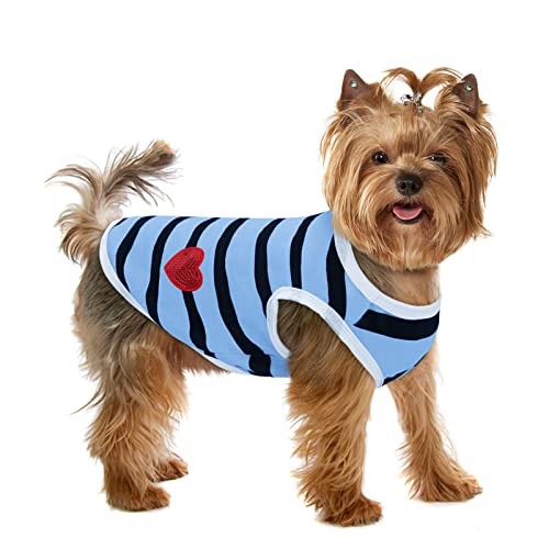 Preferhouse Gestreiftes T-Shirt für Hunde und Katzen, Baumwolle, für Frühling und Sommer, geeignet für kleine und mittelgroße und große Haustiere, französische Bulldogge, Bichon von PREFERHOUSE
