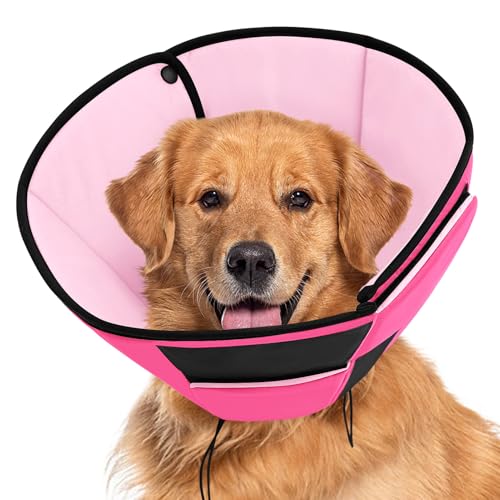 Preferhouse Großer Hund Weiche Kegel Erholungshalsband, Bequemes Hundekopf-Kegelhalsband für große Hunde, Haustier Chirurgie Kegel Weicher Nackenschutz, Rosa L von PREFERHOUSE