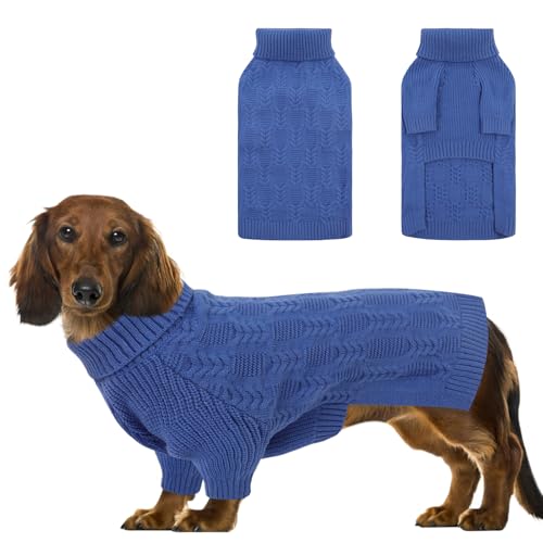 Preferhouse Großer Hundepullover, Rollkragen, langärmelig, gestrickt, für Herbst und Winter, warmer Hundepullover, solider Pullover zum Überziehen für französische Hunde, Blau, Größe L Preferhouse Großer Hundepullover, Rollkragen, langärmelig, gestrickt, für Herbst und Winter, warmer Hundepullover, solider Pullover zum Überziehen für französische Hunde, Blau, Größe L von PREFERHOUSE