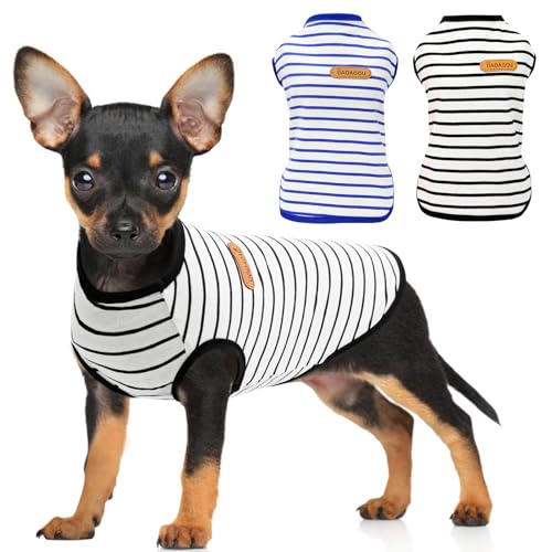 Preferhouse Hunde-Shirts für kleine Hunde, 2er-Pack, Größe S, ärmellos, gestreift, Hundepullover, T-Shirts, leicht, für Welpen, Kätzchen, Tanktop, Katzen-T-Shirt für Chihuahua, Blauschwarz, Größe S Preferhouse Hunde-Shirts für kleine Hunde, 2er-Pack, Größe S, ärmellos, gestreift, Hundepullover, T-Shirts, leicht, für Welpen, Kätzchen, Tanktop, Katzen-T-Shirt für Chihuahua, Blauschwarz, Größe S von PREFERHOUSE