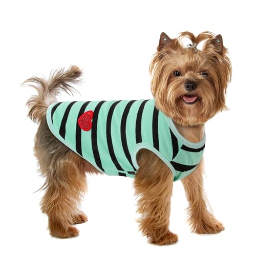 Preferhouse Hunde-Shirts für kleine Hunde, gestreifte T-Shirts, Haustierbekleidung, Hunde-Tank-Top, Frühling und Sommer, geeignet für Chihuahua, Französische Bulldogge, Bichon, Shih Tzu von PREFERHOUSE