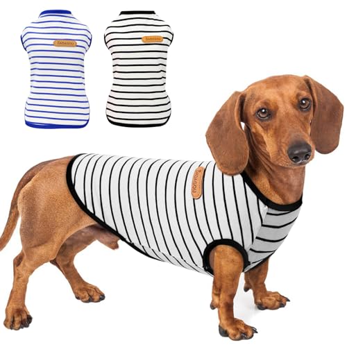 Preferhouse Hunde-Shirts für mittelgroße Hunde, 2er-Pack, Größe M, ärmellos, gestreift, Hundepullover, T-Shirts, leicht, für Welpen, Kätzchen, Tanktop, Katzen-T-Shirt für Teddy, Bichon Shihtzu, von PREFERHOUSE