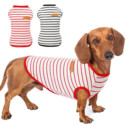 Preferhouse Hunde-Shirts für mittelgroße Hunde, 2er-Pack, Größe M, ärmellos, gestreift, Hundepullover, T-Shirts, leicht, für Welpen, Kätzchen, Tanktop, Katzen-T-Shirt für Teddy, Bichon Shihtzu, Rot, von PREFERHOUSE