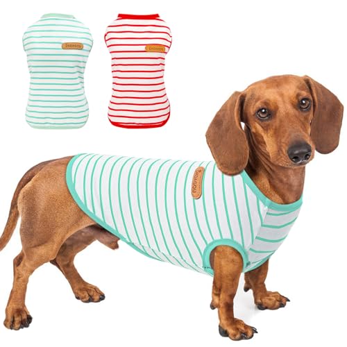 Preferhouse Hunde-Shirts für mittelgroße Hunde, 2er-Pack, Größe M, ärmellos, gestreift, Hundepullover, T-Shirts, leicht, für Welpen, Kätzchen, Tanktop, Katzen-T-Shirt für Teddybichon Shihtzu, Rotgrün, von PREFERHOUSE