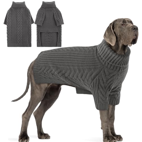 Preferhouse Hunde-Strickpullover für XXXX-Large Hunde, Haustier-Winter-Rollkragenpullover, warmer Pullover, dickes Sweatshirt für Windhunde, Berner Berg (Dunkelgrau, 3XL) von PREFERHOUSE