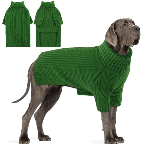 Preferhouse Hunde-Strickpullover für XXXX-Large Hunde, Haustier-Winter-Rollkragenpullover, warmer Pullover, dickes Sweatshirt für Windhunde, Berner Berg (Grün, 3XL) von PREFERHOUSE