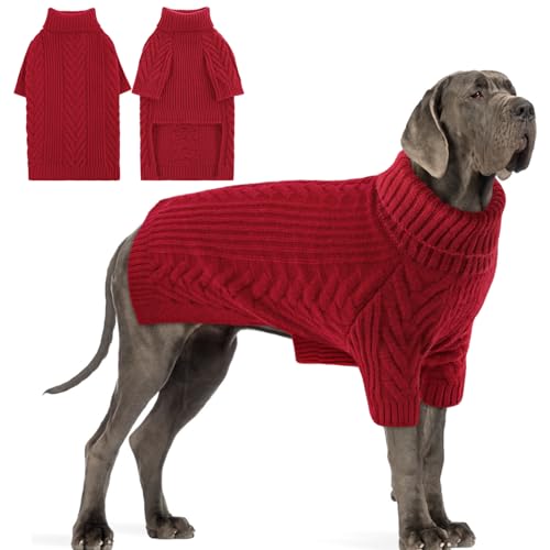 Preferhouse Hunde-Strickpullover für XXXX-Large Hunde, Haustier-Winter-Rollkragenpullover, warmer Pullover, dickes Sweatshirt für Windhunde, Berner Berg (Rot, 4XL) von PREFERHOUSE
