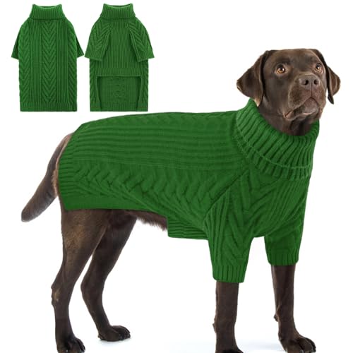Preferhouse Hundepullover, Haustierpullover für extra große Hunde, Haustier-Sweatshirt, Rollkragenpullover, Winter, Pitbull, Labrador Retriever, Grün, Größe XL von PREFERHOUSE