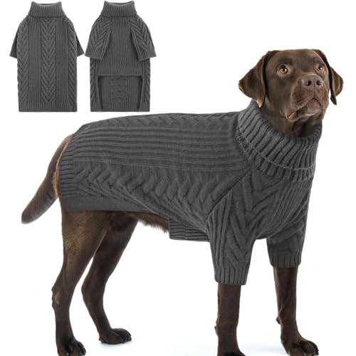 Preferhouse Hundepullover, Haustierpullover für extra große Hunde, Haustier-Sweatshirt, Rollkragenpullover, Winter, Pitbull, Labrador Retriever (dunkelgrau, XL) von PREFERHOUSE