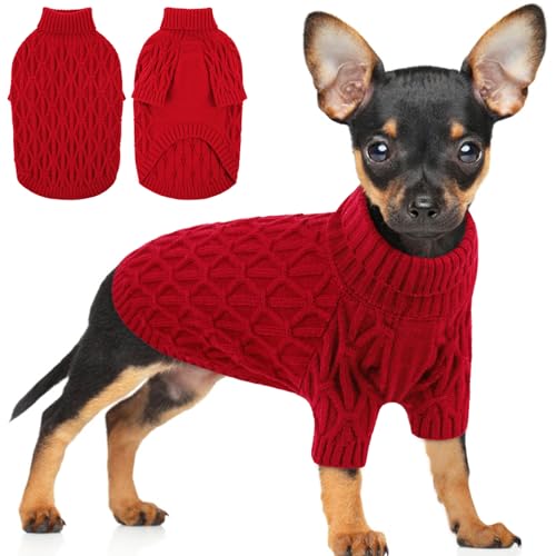 Preferhouse Hundepullover, Thermo-Strickpullover, Winterpullover, Haustierkleidung, Rollkragen, Swaetshirts, Welpen, Outfits, Rot, Größe XS von PREFERHOUSE