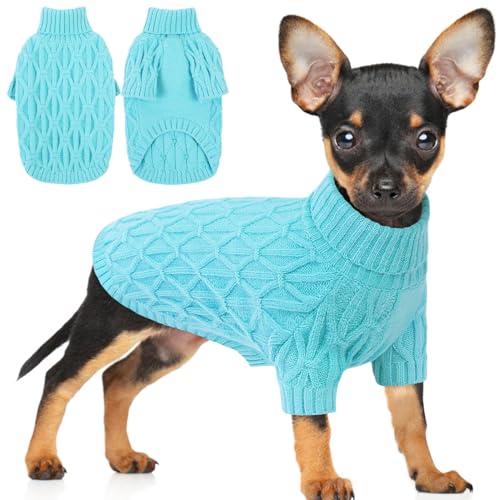 Preferhouse Hundepullover, Thermo-Strickpullover, Winterpullover, Haustierkleidung, Rollkragen, Swaetshirts, Welpen-Outfits, Größe XS, Blau (Lakeblue) von PREFERHOUSE