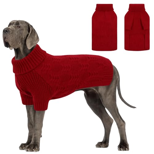 Preferhouse Hundepullover für große Hunde, Rollkragenpullover, langärmelig, für Herbst und Winter, warmer Pullover für Deutsche Dogge, solides Haustier-Sweatshirt, Rot, Größe 4XL von PREFERHOUSE