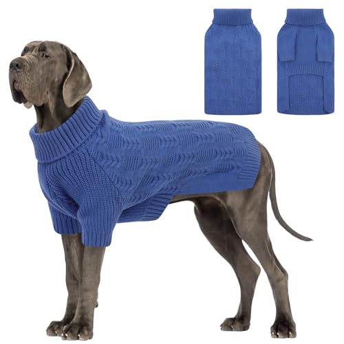 Preferhouse Hundepullover für große Hunde, Rollkragenpullover, langärmelig, für Herbst und Winter, warmer Pullover für Deutsche Dogge, solides Haustier-Sweatshirt, blau, Größe 4XL von PREFERHOUSE