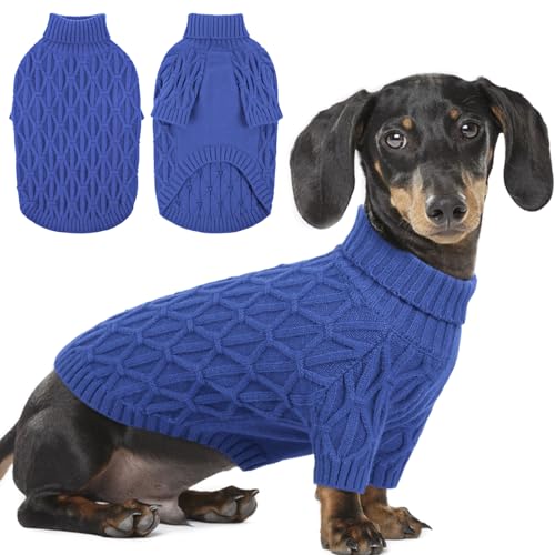 Preferhouse Hundepullover mit Zopfmuster, klassischer Rollkragen, warme und weiche Kleidung für Chihuahua, Bulldogge, Dackel, Mops, Yorkie, Hundeoutfits für kleine Hunde und mittelgroße Hunde, Blau M von PREFERHOUSE