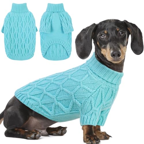 Preferhouse Hundepullover mit Zopfmuster, klassischer Rollkragen, warme und weiche Kleidung für Chihuahua, Bulldogge, Dackel, Mops, Yorkie, Hundeoutfits für kleine Hunde und mittelgroße Hunde von PREFERHOUSE