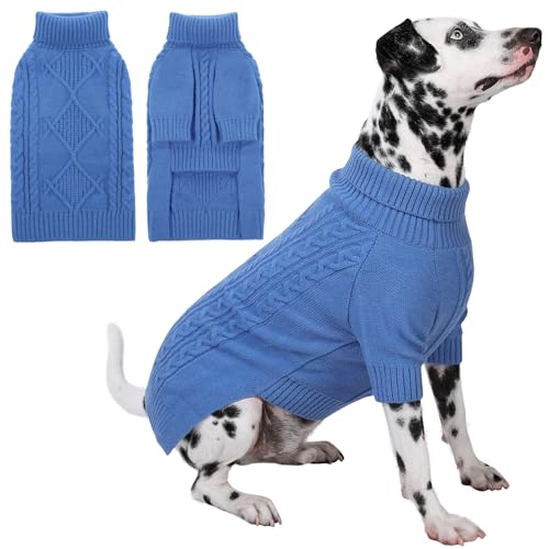Preferhouse Langärmeliger Rollkragenpullover mit Karomuster – Größe M/L, für Herbst und Winter, warmer Hundepullover, solider Pullover zum Überziehen, Blau von PREFERHOUSE