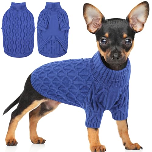 Preferhouse Pullover für kleine Hunde, Thermo-Strickpullover, Winterpullover, Haustierkleidung, Rollkragen, Swaetshirts, Welpen-Outfits, Blau, Größe S von PREFERHOUSE
