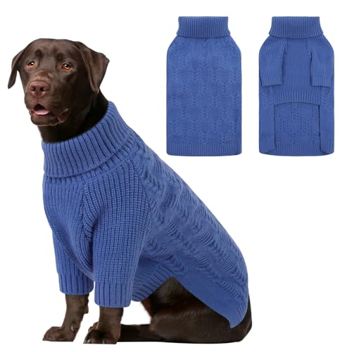 Preferhouse Weihnachtspullover für große Hunde, Rollkragenpullover, langärmelig, Strickpullover, Herbst-Winter-Hundepullover für große Hunde, warme Kleidung für Labrador, Blau, Größe XL von PREFERHOUSE