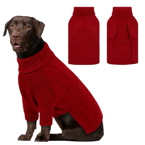 Preferhouse XXL-Hundepullover, Rollkragen-Strick-Sweatshirt, große Hundepullover für große Hunde und Jungen, solider Pullover zum Überziehen für Golden Retriever, Rot, 2XL von PREFERHOUSE