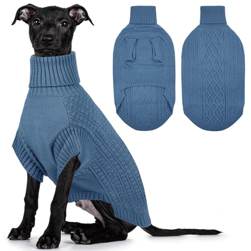 Pullover für kleine Hunde, Thermo-Strick-Rollkragenpullover für kleine Hunde, männliche Haustiere, Winterkleidung, Outfits, Windhund, Blau, Größe M von PREFERHOUSE