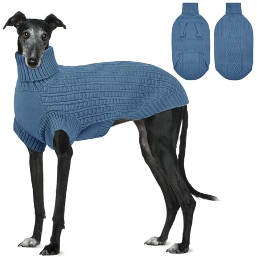 Winterpullover für große Hunde, Haustier-Rollkragenpullover, dickes warmes Sweatshirt für große Hunde, Haustier-Sweatshirt, Kleidung, Outfits für Windhunde, Blau, Größe L von PREFERHOUSE