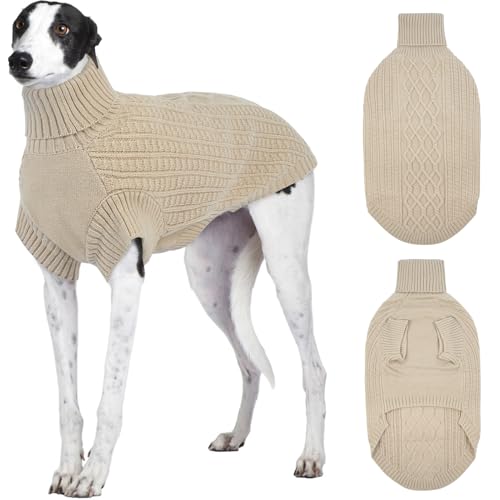 XXL Hundepullover, warmer Pullover für große Hunde, Mädchen, Jungen, Haustier-Rollkragenpullover, Strick-Sweatshirt, Windhund, Aprikose, Größe XXL von PREFERHOUSE