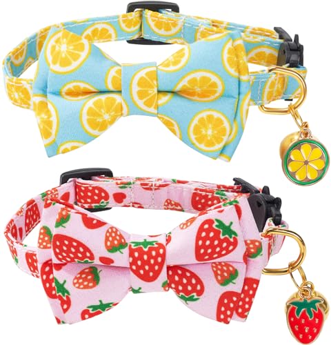 Breakaway-Katzenhalsband mit niedlicher Fliege, Glocke, 2 Stück, Zitronen-Erdbeere, Sommerhalsbänder für Männer und Frauen, weiche Baumwolle, Kätzchen-Halsband, niedliches Katzenhalsband, ideal für Breakaway-Katzenhalsband mit niedlicher Fliege, Glocke, 2 Stück, Zitronen-Erdbeere, Sommerhalsbänder für Männer und Frauen, weiche Baumwolle, Kätzchen-Halsband, niedliches Katzenhalsband, ideal für von PREHAI