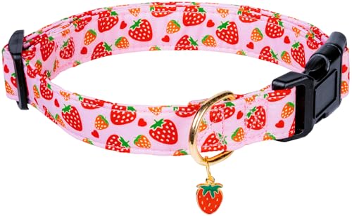 PREHAI Süßes Hundehalsband aus Baumwolle für kleine, mittelgroße und große Hunde, spezielles Design, niedliche rosa Erdbeere mit Anhänger für Mädchen, Hündinnen, weich, verstellbar PREHAI Süßes Hundehalsband aus Baumwolle für kleine, mittelgroße und große Hunde, spezielles Design, niedliche rosa Erdbeere mit Anhänger für Mädchen, Hündinnen, weich, verstellbar von PREHAI