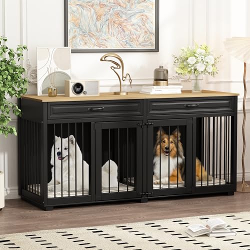 Hundekäfig für Zuhause, Eisen Hundebox,Hundebox XXL,Hundehütte Hundekiste für den Innenbereich,PB-Brett + Bügeleisen mit 2 Türen 164 x 80 x 60 cm, Metall, Schwarz + Braun Hundekäfig für Zuhause, Eisen Hundebox,Hundebox XXL,Hundehütte Hundekiste für den Innenbereich,PB-Brett + Bügeleisen mit 2 Türen 164 x 80 x 60 cm, Metall, Schwarz + Braun von PREMTURE