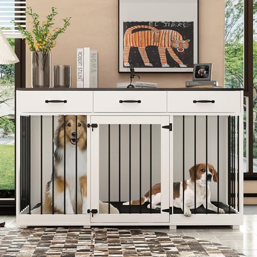 Hundekäfig für Zuhause, Eisen Hundekäfig,Hundebox XXL,Hundehütte Hundekiste für den Innenbereich,PB-Brett + Bügeleisen, Hundebox mit 1Tür 3 Schubladen 137 x 57 x 85 cm, Metall, Schwarz + Weiß Hundekäfig für Zuhause, Eisen Hundekäfig,Hundebox XXL,Hundehütte Hundekiste für den Innenbereich,PB-Brett + Bügeleisen, Hundebox mit 1Tür 3 Schubladen 137 x 57 x 85 cm, Metall, Schwarz + Weiß von PREMTURE