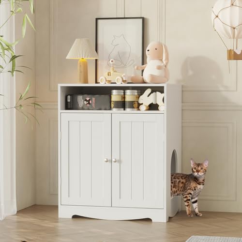 Katzenmöbel mit Türen – Multifunktionales Katzenhaus mit Stauraum – Katzenklo-Schrank, 60 x 43,5 x 73 cm, Weiß – Versteck für Katzentoilette & Ruheplatz im modernen Design Katzenmöbel mit Türen – Multifunktionales Katzenhaus mit Stauraum – Katzenklo-Schrank, 60 x 43,5 x 73 cm, Weiß – Versteck für Katzentoilette & Ruheplatz im modernen Design von PREMTURE