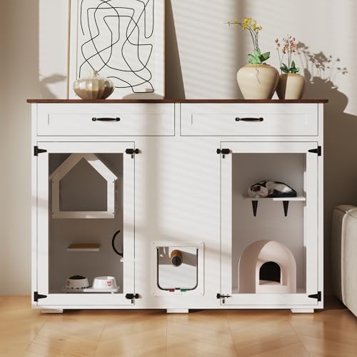 Katzenschrank für Große Katzen, Katzenklo-Schrank, Katzenhaus, Katzentoilette für Katzen, Beistelltisch mit Schrank für Katzentoilette, Abschließbarer Katzen-Toilettenschrank, 48 x 140 x 100 cm, weiß Katzenschrank für Große Katzen, Katzenklo-Schrank, Katzenhaus, Katzentoilette für Katzen, Beistelltisch mit Schrank für Katzentoilette, Abschließbarer Katzen-Toilettenschrank, 48 x 140 x 100 cm, weiß von PREMTURE