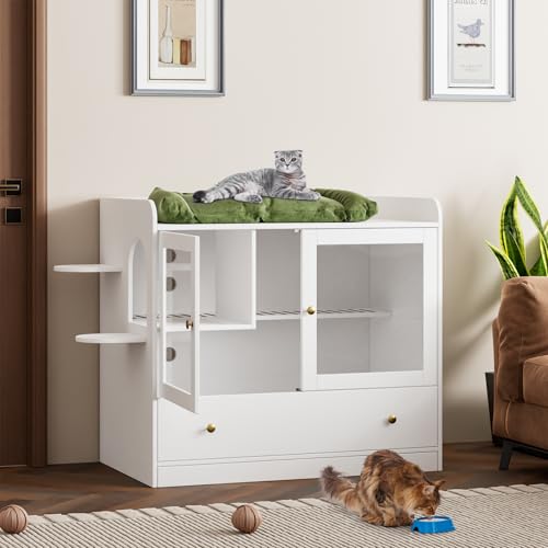 PREMTURE Katzenschrank für Große Katzen, Katzenklo-Schrank, Katzenhaus, Katzentoilette für Katzen, Beistelltisch, mit Schrank für Katzentoilette, 60 x 90 x 100 cm, weiß, MDF PREMTURE Katzenschrank für Große Katzen, Katzenklo-Schrank, Katzenhaus, Katzentoilette für Katzen, Beistelltisch, mit Schrank für Katzentoilette, 60 x 90 x 100 cm, weiß, MDF von PREMTURE