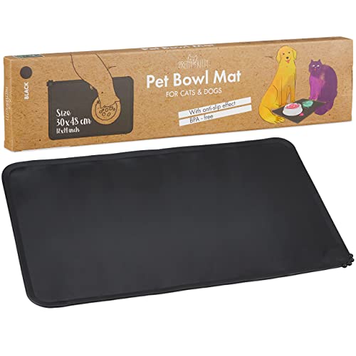 Napfunterlage für Katzen und Hunde in schwarz – lebensmittelechtes Silikon – rutschfeste Unterlage für Futternapf Hund und Katzen Futternapf – 30x48cm – wasserdichte Napf Matte von PRETTY KITTY von PRETTY KITTY