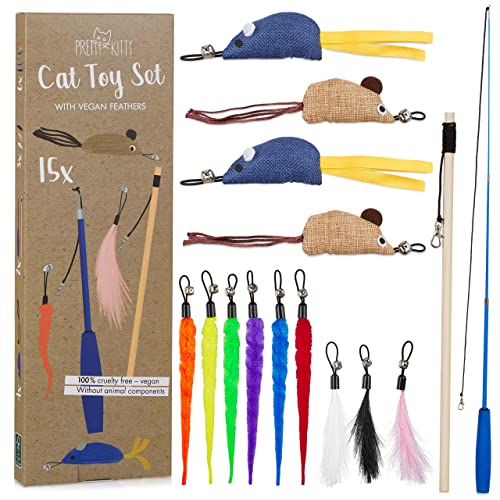 PRETTY KITTY Katzenspielzeug Set Vegan: Großes 15 Teile Katzen Spielzeug Set mit Katzenangel, Kunstfedern und Katzenminze Spielzeug Spielzeug Katze PRETTY KITTY Katzenspielzeug Set Vegan: Großes 15 Teile Katzen Spielzeug Set mit Katzenangel, Kunstfedern und Katzenminze Spielzeug Spielzeug Katze von PRETTY KITTY