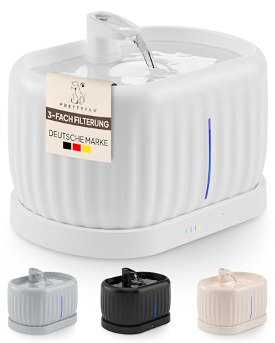 KABELLOS Pretty Paw© Katzenbrunnen mit Bewegungsmelder I Premium Trinkbrunnen für Katze mit Induktionspumpe & 45 Tagen Akku I Wasserbrunnen für Katzen mit Filter & 3 Liter Wassertank I Pure Flow Max von PRETTYPAW
