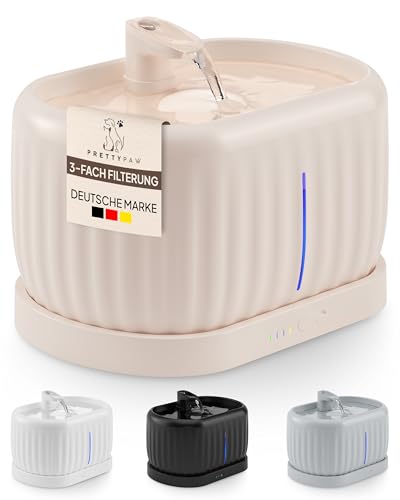 KABELLOS Pretty Paw© Katzenbrunnen mit Bewegungsmelder I Premium Trinkbrunnen für Katze mit Induktionspumpe & 45 Tagen Akku I Wasserbrunnen für Katzen mit Filter & 3 Liter Wassertank I Pure Flow Max von PRETTYPAW