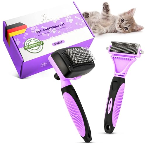 Pretty Paw ® Profi Katzenbürste Set I Katzen Pflege Set - 100% Hygiene & Komfort Dank gerundeter Massageborsten I Bürste für die optimale Kurzhaar & Langhaar I Unterfellbürste von PRETTYPAW