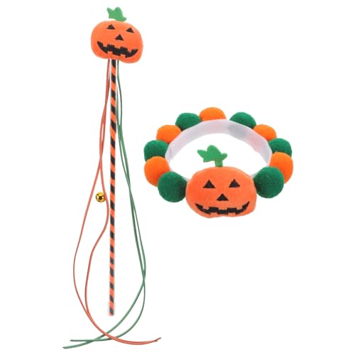 PRETYZOOM 1 Satz Halloween-haustierhalsband Halloween-Katzen-Teaser-Stick Kätzchen-Teaser-zauberstab Hundehalsbänder Halloween-katzenspielzeug Halloween-Kragen Plüsch Lustiger Stock Schal von PRETYZOOM