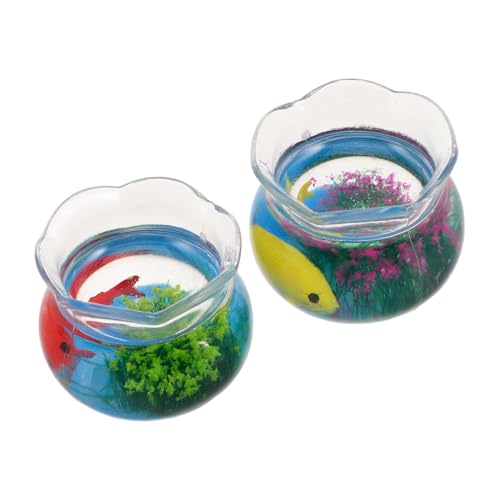 PRETYZOOM 2 Stück Aquarium Deko mit Realistischem Goldfisch Kleine Kunststoff Miniatur Fischglas für Puppenhaus und Gartenlandschaft Detailgetreues Miniatur Aquarium Ornament mit von PRETYZOOM
