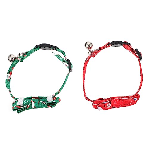 PRETYZOOM 2 Stück Weihnachtliches Katzenhalsband mit Glöckchen Verstellbares Haustierhalsband mit Schleife Komfortabel und Leicht Design Rot und Grün für Kätzchen und Kleine Katzen von PRETYZOOM