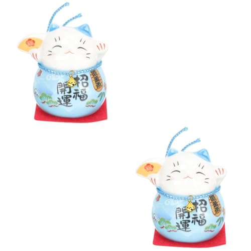 PRETYZOOM 2St glückliche Katzenverzierung tierisches Spielzeug chinesische Reichtumskatze shöne bescherung büro Dekoration Spielzeuge Kaninchenspielzeug Keramikmodell Einer Katze Blue von PRETYZOOM