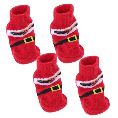 PRETYZOOM 4 Stück Haustier Socken Traktionskontrolle Für Hunde Weihnachtswelpen Socken Weihnachtshaustiersocken Hundesocken Für Den Urlaub Pfote Polyester Schuh Herbst Und Winter Ältere von PRETYZOOM