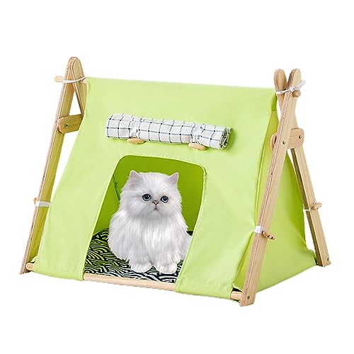Katzen-Tipi, Tipi-Hundebett mit Kissen, Hunde-Tipi-Zelt für den Innenbereich, Haustier-Tipi-Zelt für kleine Hunde und Katzen, abnehmbar und waschbar (Orange – Grün) von PRIMUZ
