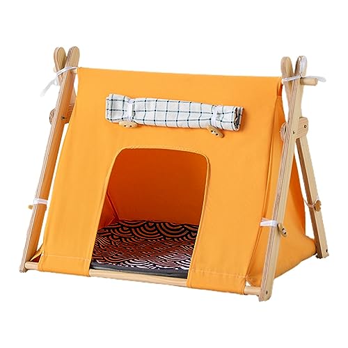 Katzen-Tipi, Tipi-Hundebett mit Kissen, Hunde-Tipi-Zelt für den Innenbereich, Haustier-Tipi-Zelt für kleine Hunde und Katzen, abnehmbar und waschbar (Orange – Grün) von PRIMUZ